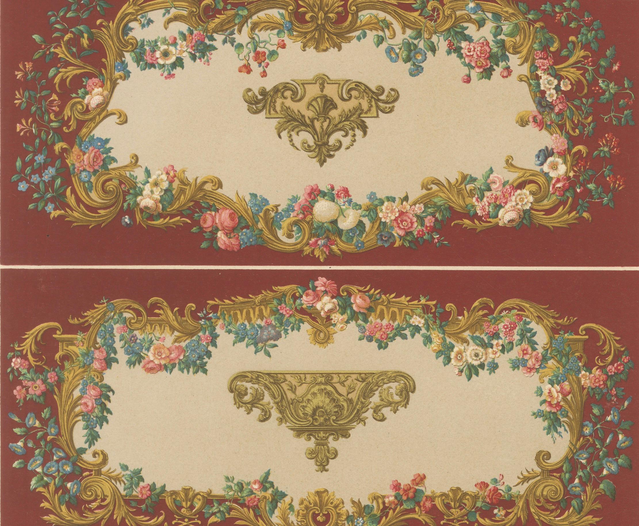 Français Décoration murale et de bordures française du 18e siècle - Cadres floraux Rococo, Plaque XCI en vente