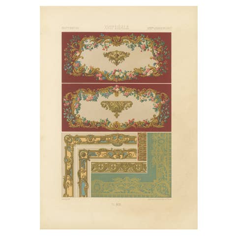 18th Century French Wall and Border Decoration – Rococo Floral Frames, Plate XCI