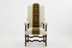 18th Century French Walnut Armchair with Metal and Silk Thread Panel