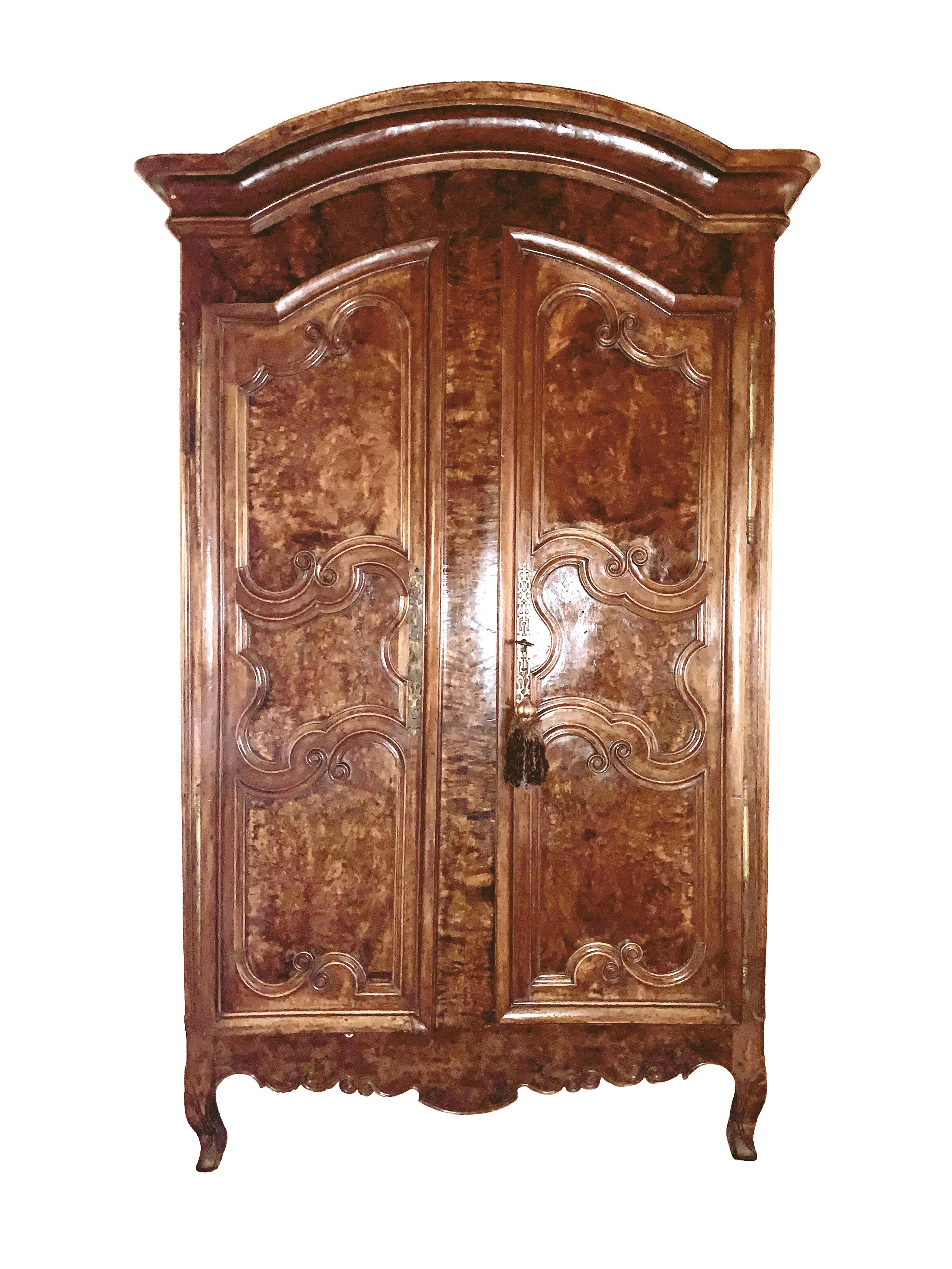 Wood 18th Century French Walnut Armoire with Burl Paneling For Sale