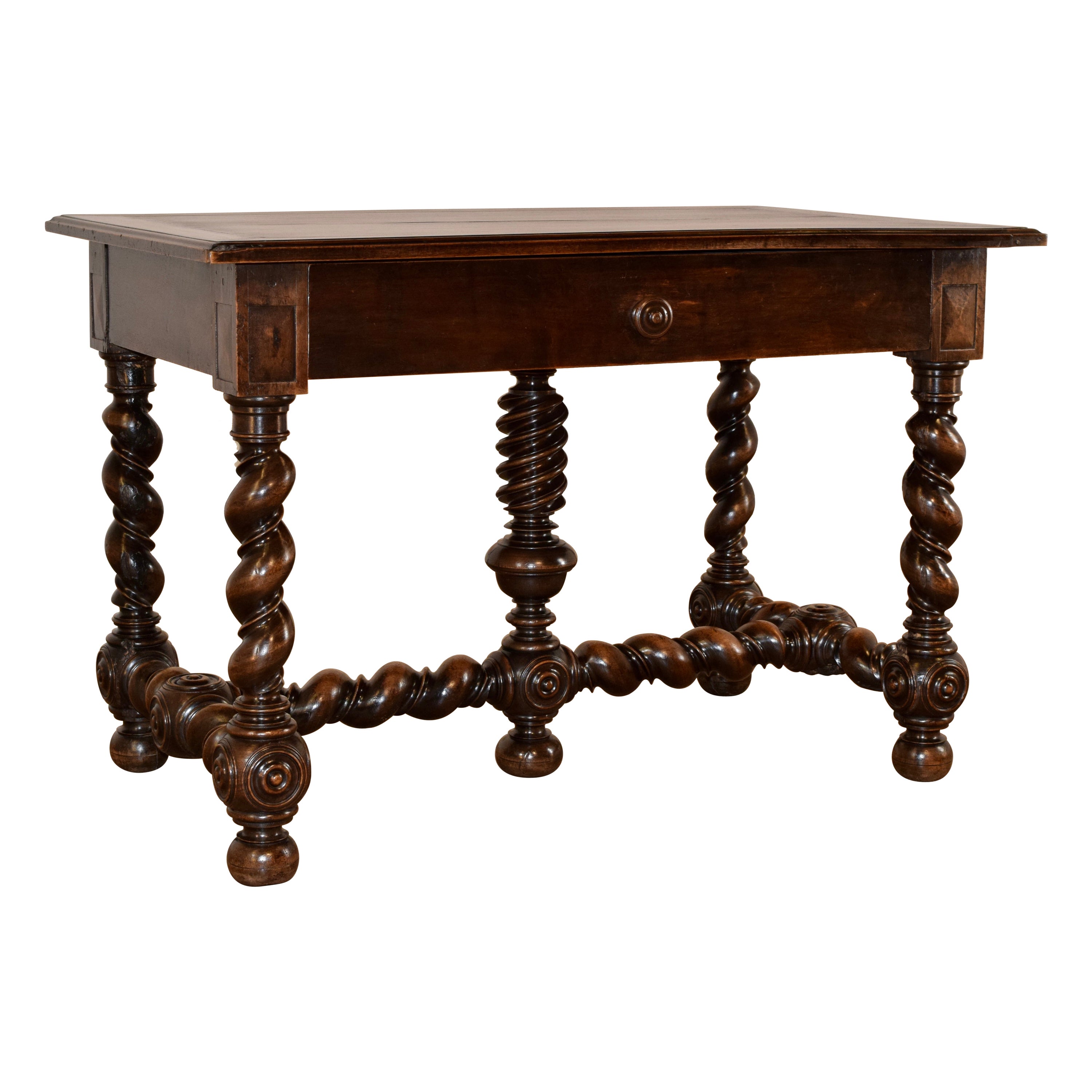 18th Century French Walnut Barley Twist Library Table