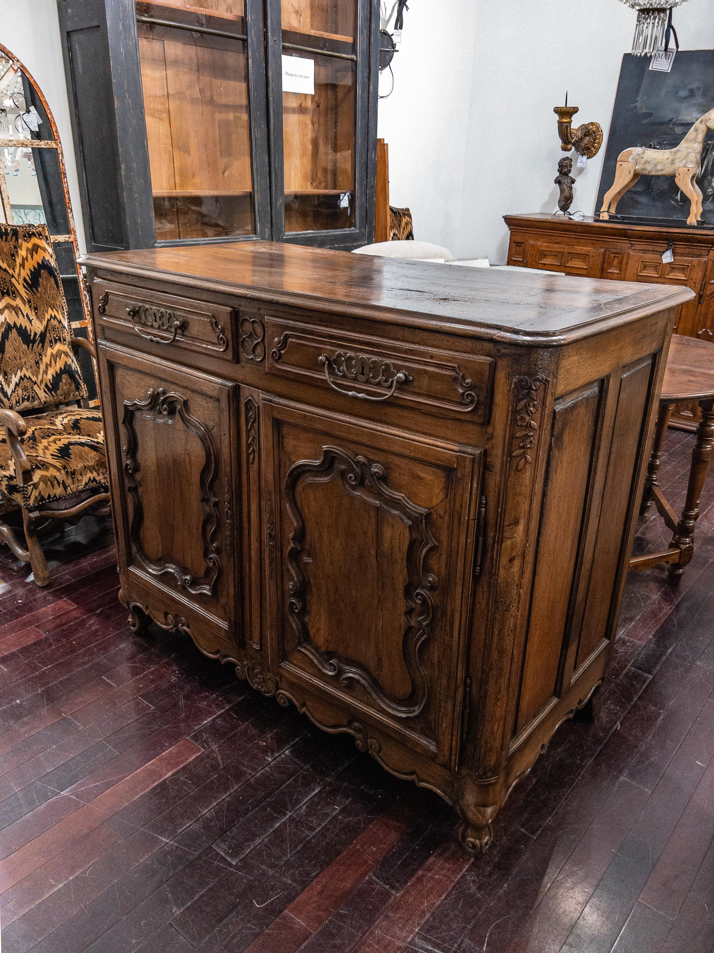 Carved 18th Century French Walnut Buffet For Sale