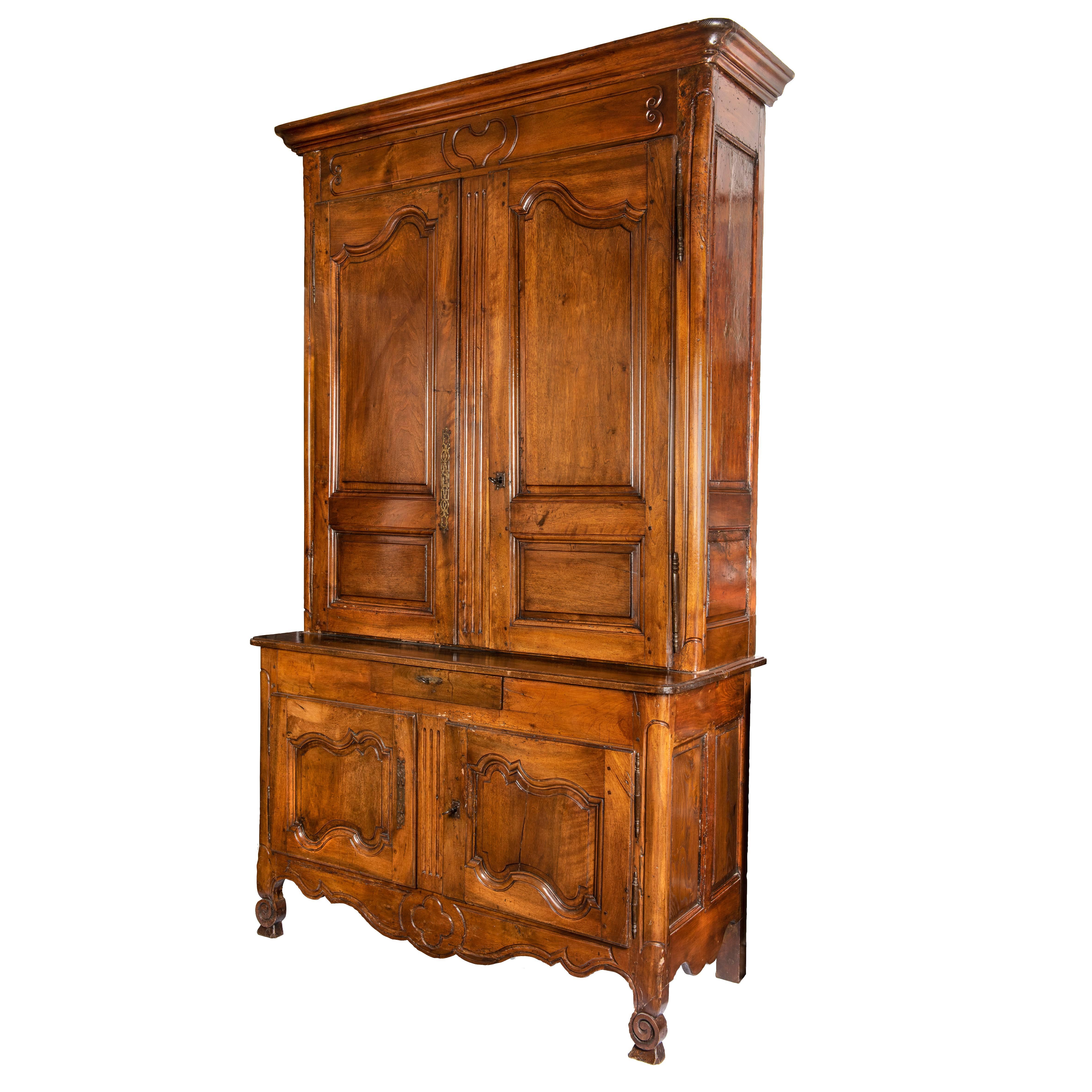 18th Century French Walnut Buffet Louis XV Provencal Two-Part Cupboard