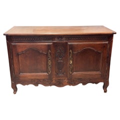 18th Century French Walnut Buffet with Carved Urn of Flowers