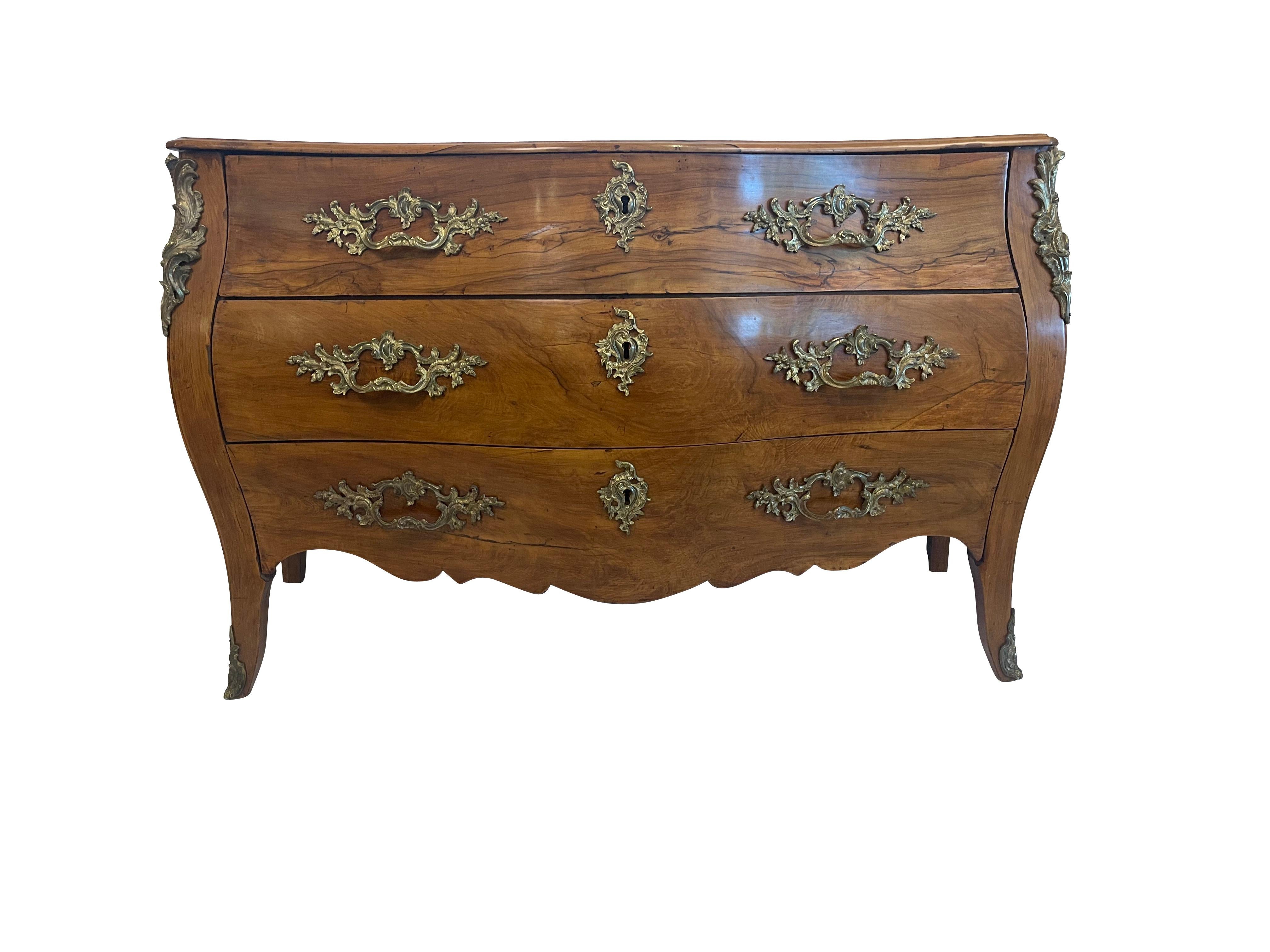Louis XV 18th Century, French, Walnut Commode/ Chest with Gilt Bronze Hardware  For Sale