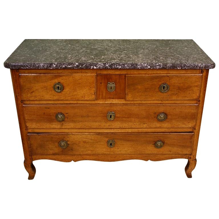 18th Century French Walnut Commode with Marble Top Stamped "N. Petit"