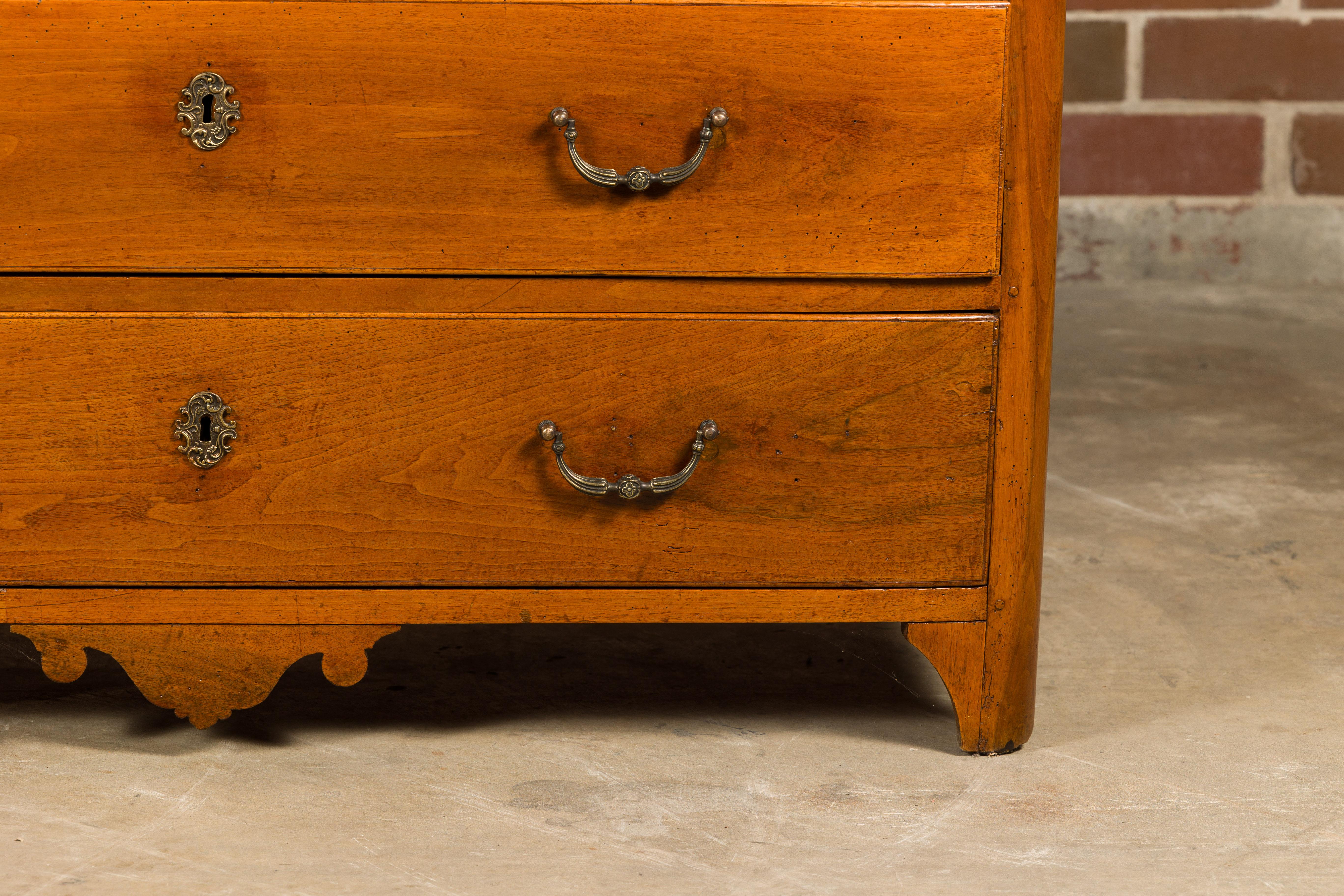 18th Century French Walnut Commode with Three Drawers and Carved Apron For Sale 1