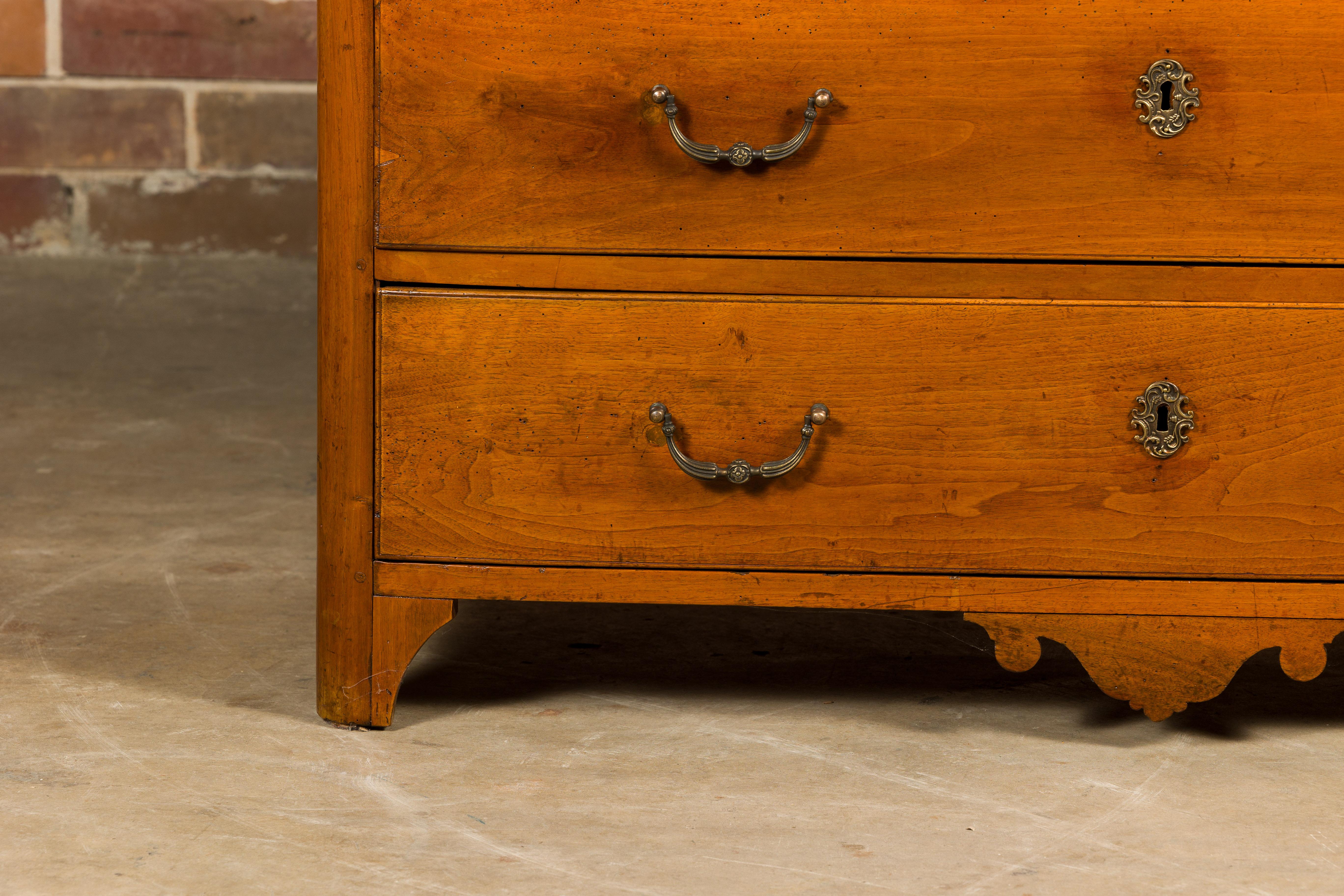 18th Century French Walnut Commode with Three Drawers and Carved Apron For Sale 3