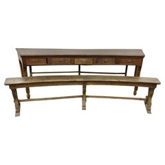 18th Century French Walnut Crescent Table and Two Benches