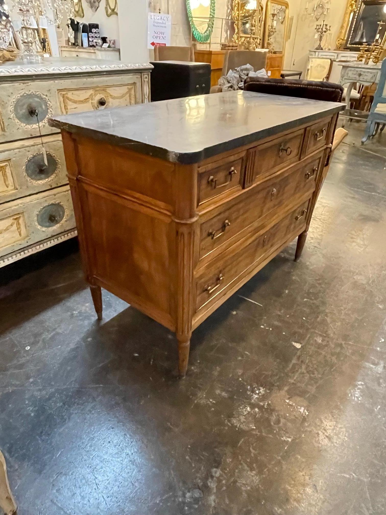 18th Century French Walnut Directoire Comode with Black Belgian Marble Top 1