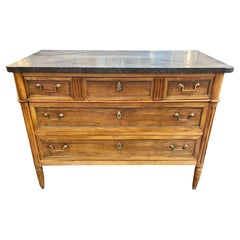 18th Century French Walnut Directoire Comode with Black Belgian Marble Top