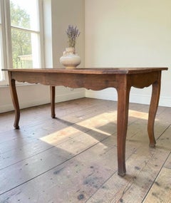 18th Century French Walnut Harvest Table with Cabriole Legs & Scalloped Apron