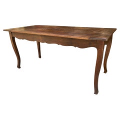 18th Century French Walnut Harvest Table with Cabriole Legs & Scalloped Apron