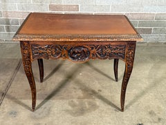 18th Century French Walnut Louis XV Table Leather Top with Studs
