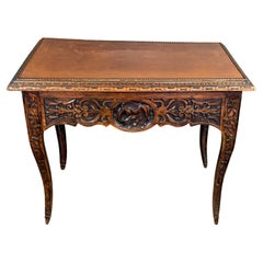 Antique 18th Century French Walnut Louis XV Table Leather Top with Studs
