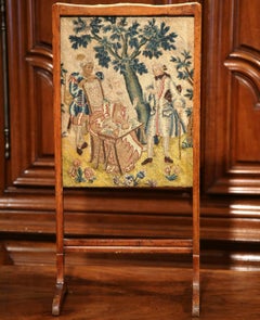 18th Century French Walnut Needlepoint Screen with Folding Tray Table