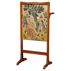 18th Century French Walnut Needlepoint Screen with Folding Tray Table