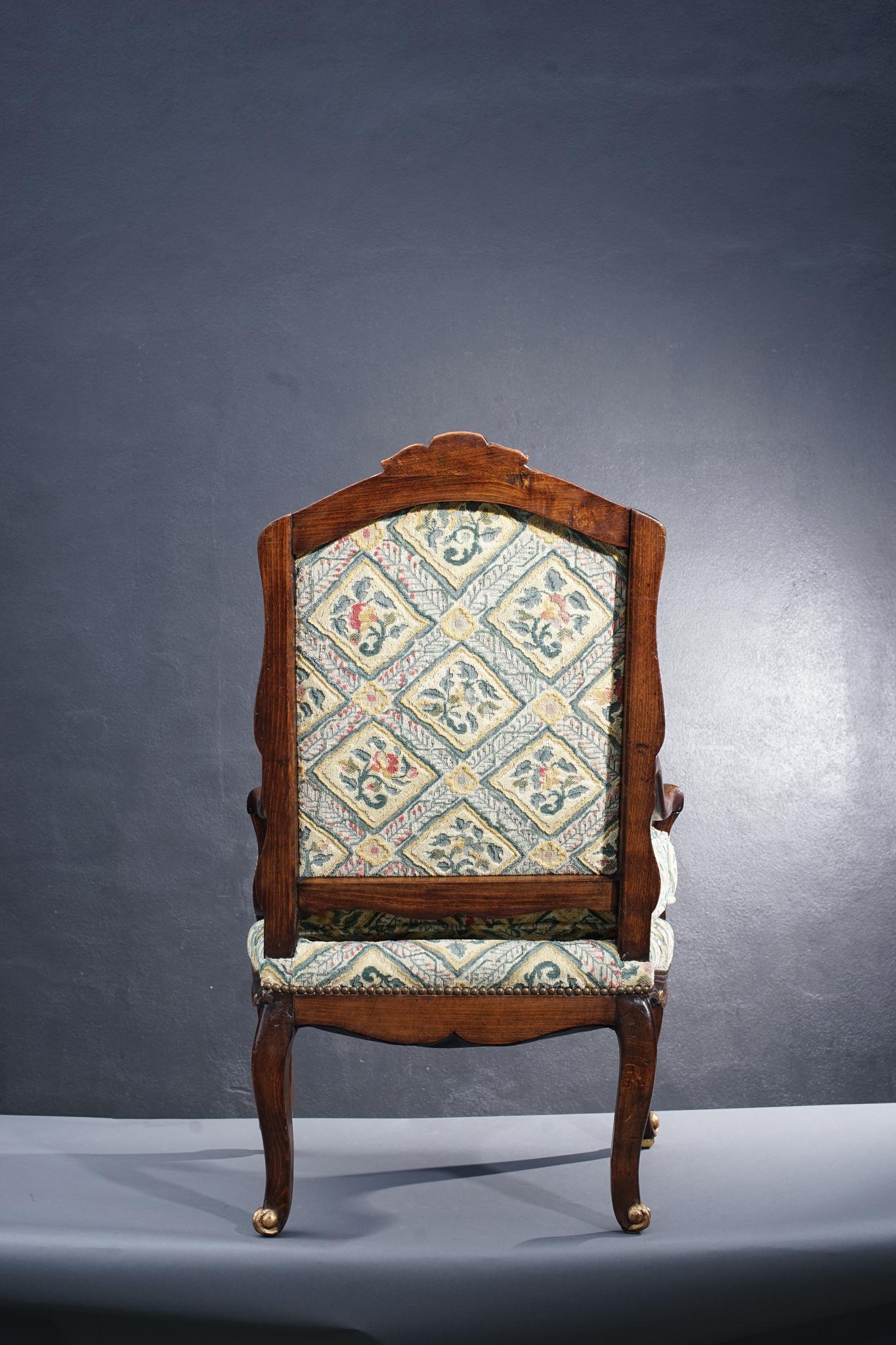 18th Century French Walnut Regence Armchair For Sale 2