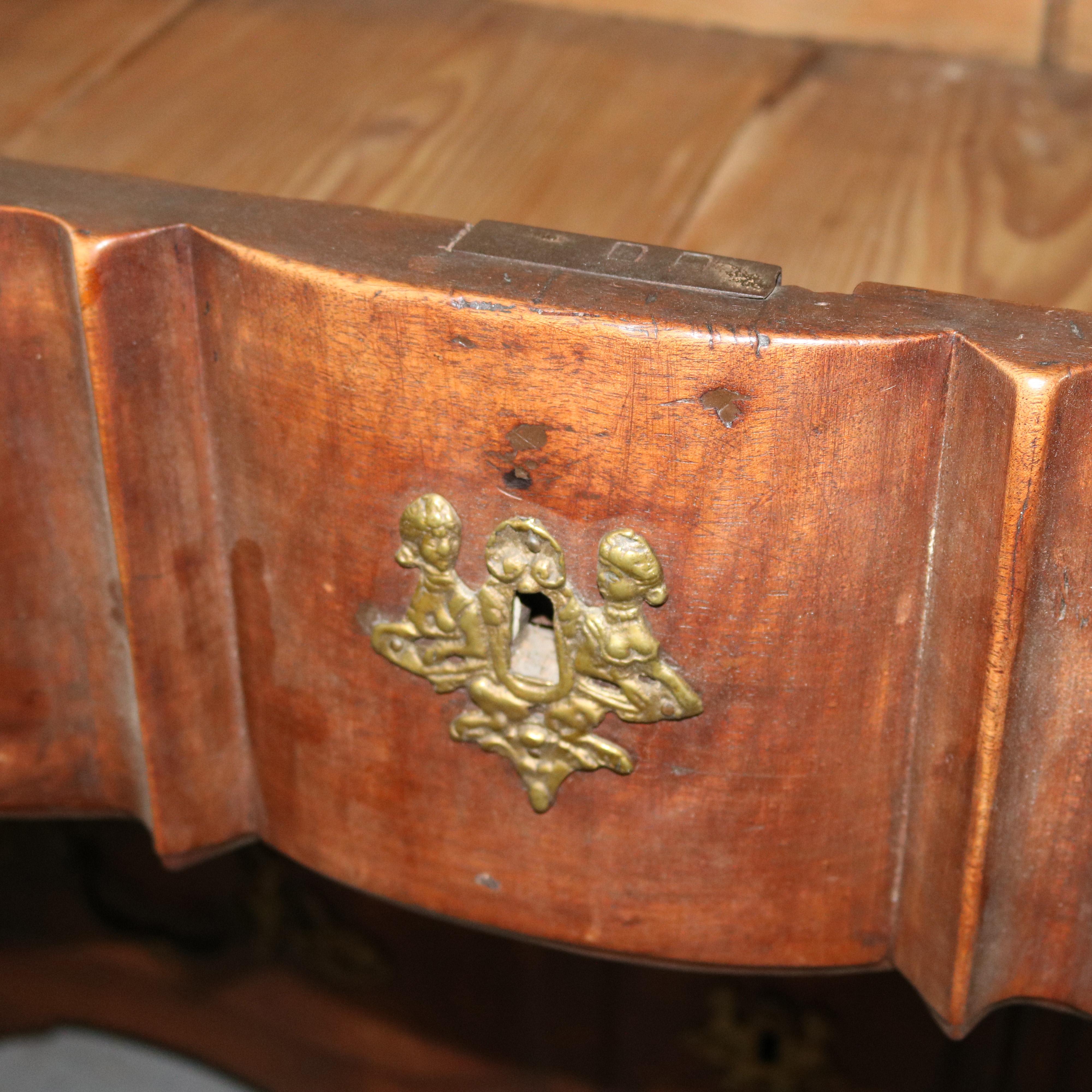 18th Century French Walnut Serpentine Commode with Figural Cherub Bronze Pulls 6