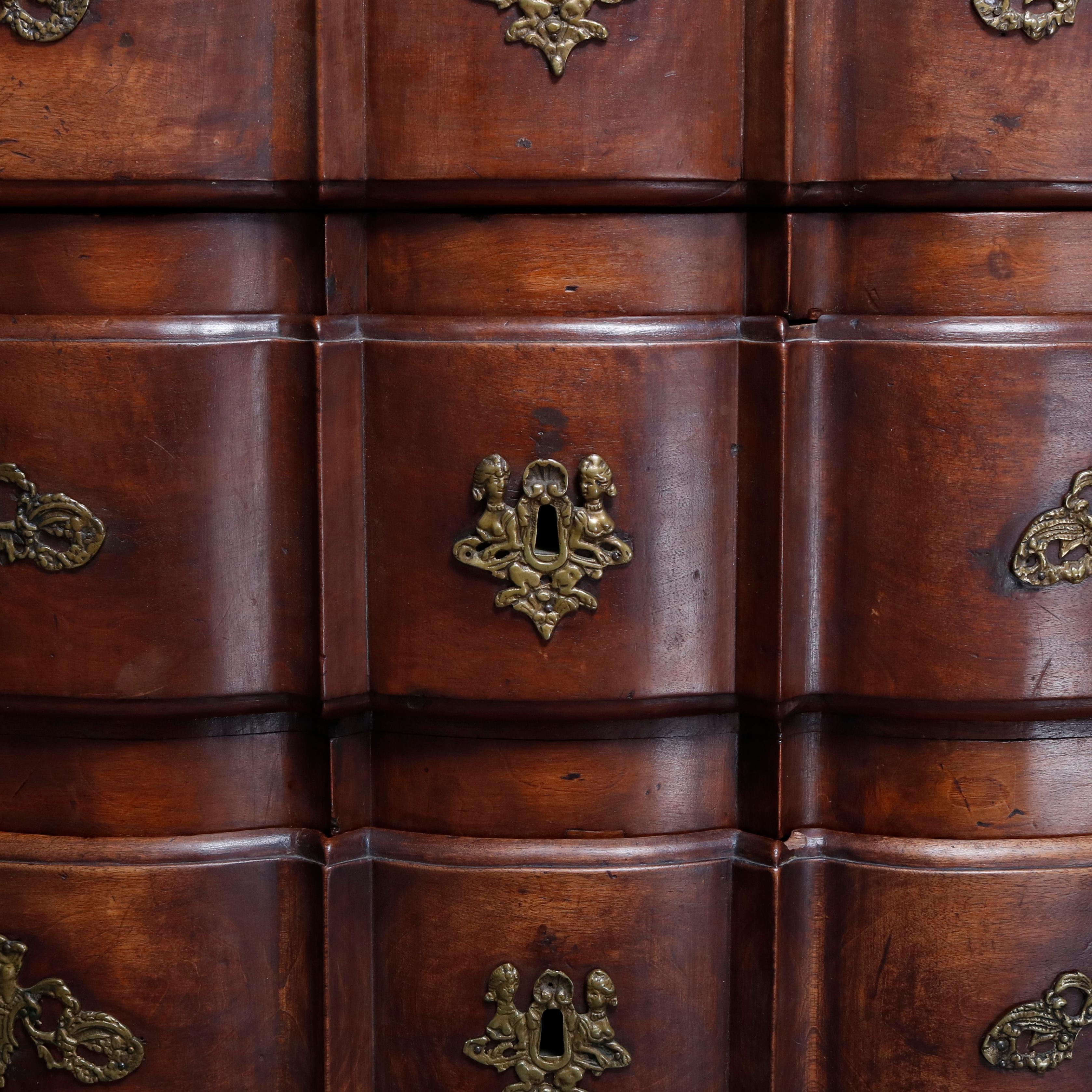 18th Century French Walnut Serpentine Commode with Figural Cherub Bronze Pulls In Good Condition In Big Flats, NY