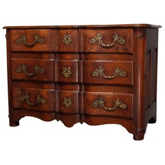 18th Century French Walnut Serpentine Commode with Figural Cherub Bronze Pulls