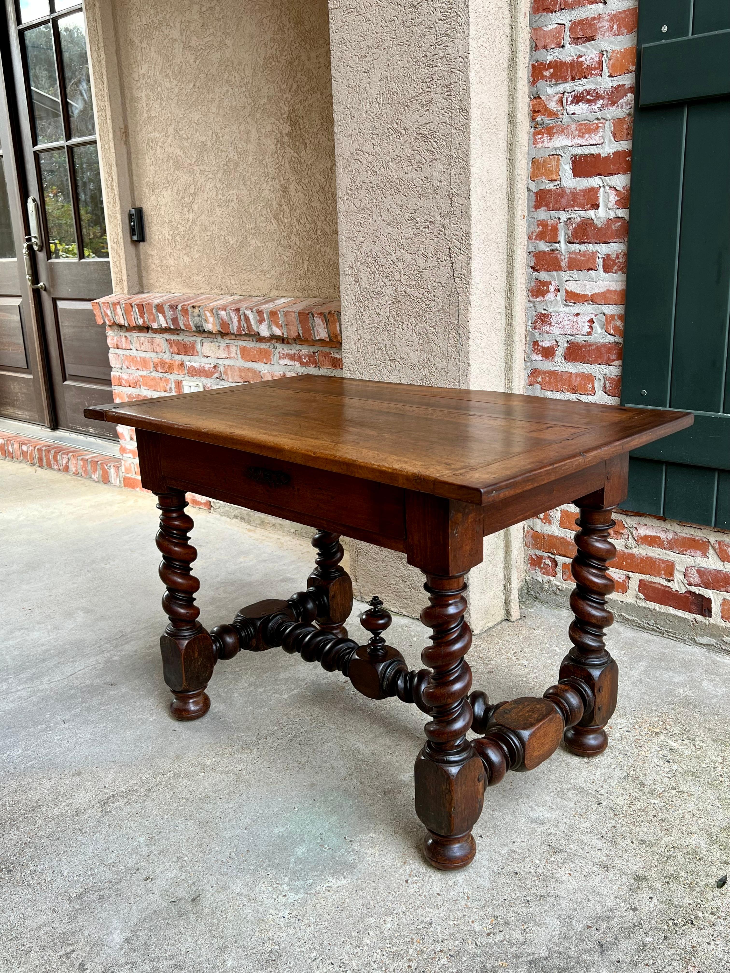 Turned 18th Century French Walnut Side Sofa Table Barley Twist Desk Louis XIII