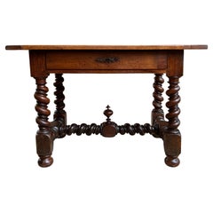 Antique 18th Century French Walnut Side Sofa Table Barley Twist Desk Louis XIII