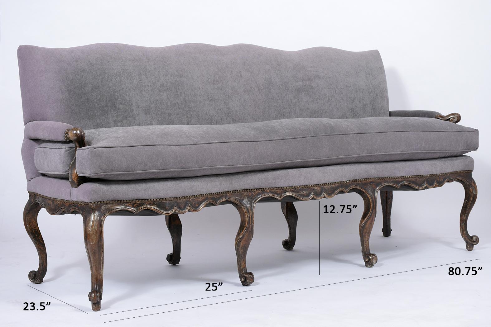 Velvet Louis XV Walnut Sofa
