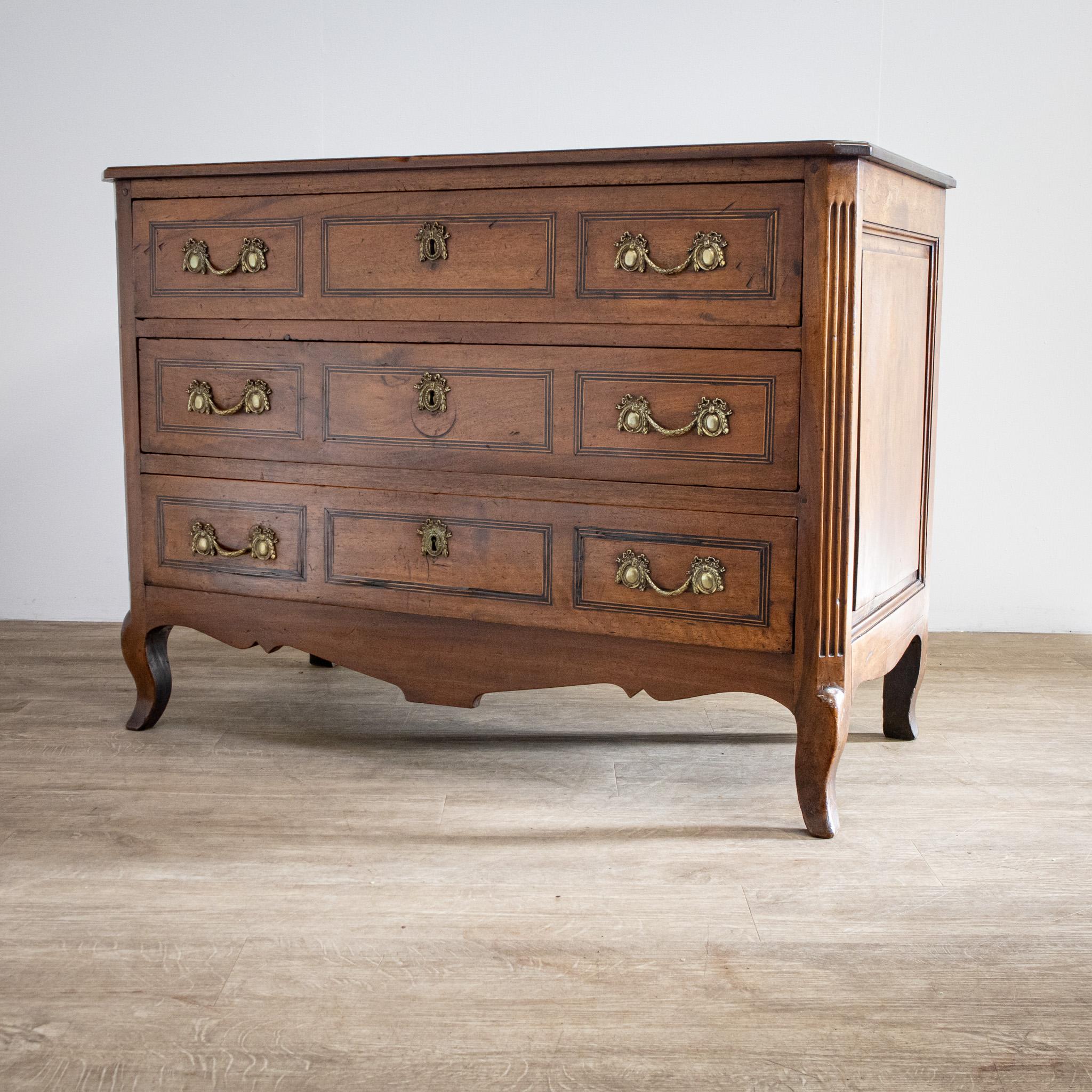 Louis XV 18th Century French Walnut Three Drawer Commode For Sale