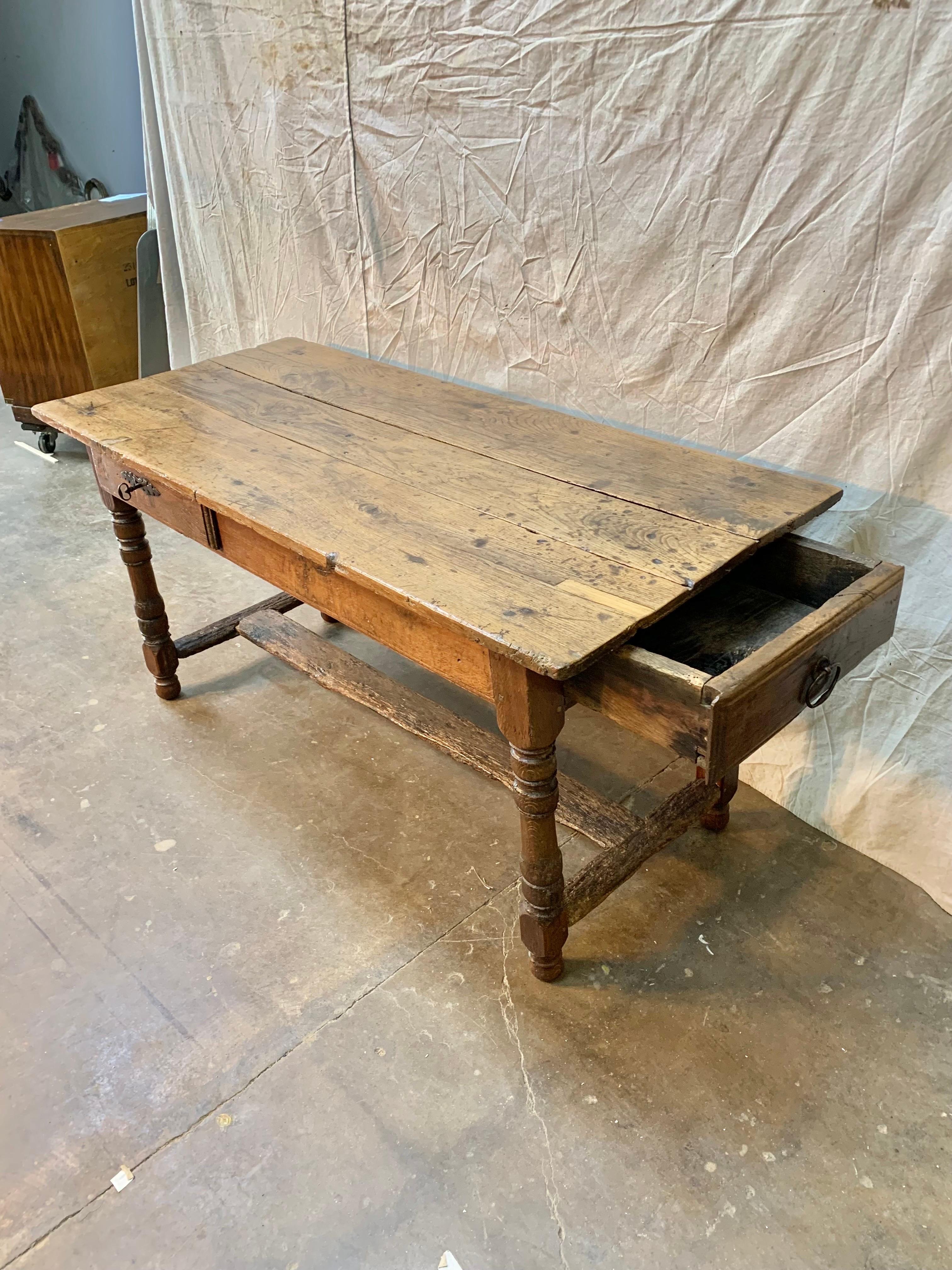 18th Century French Walnut Two Drawer Bakers Work Table In Good Condition In Burton, TX