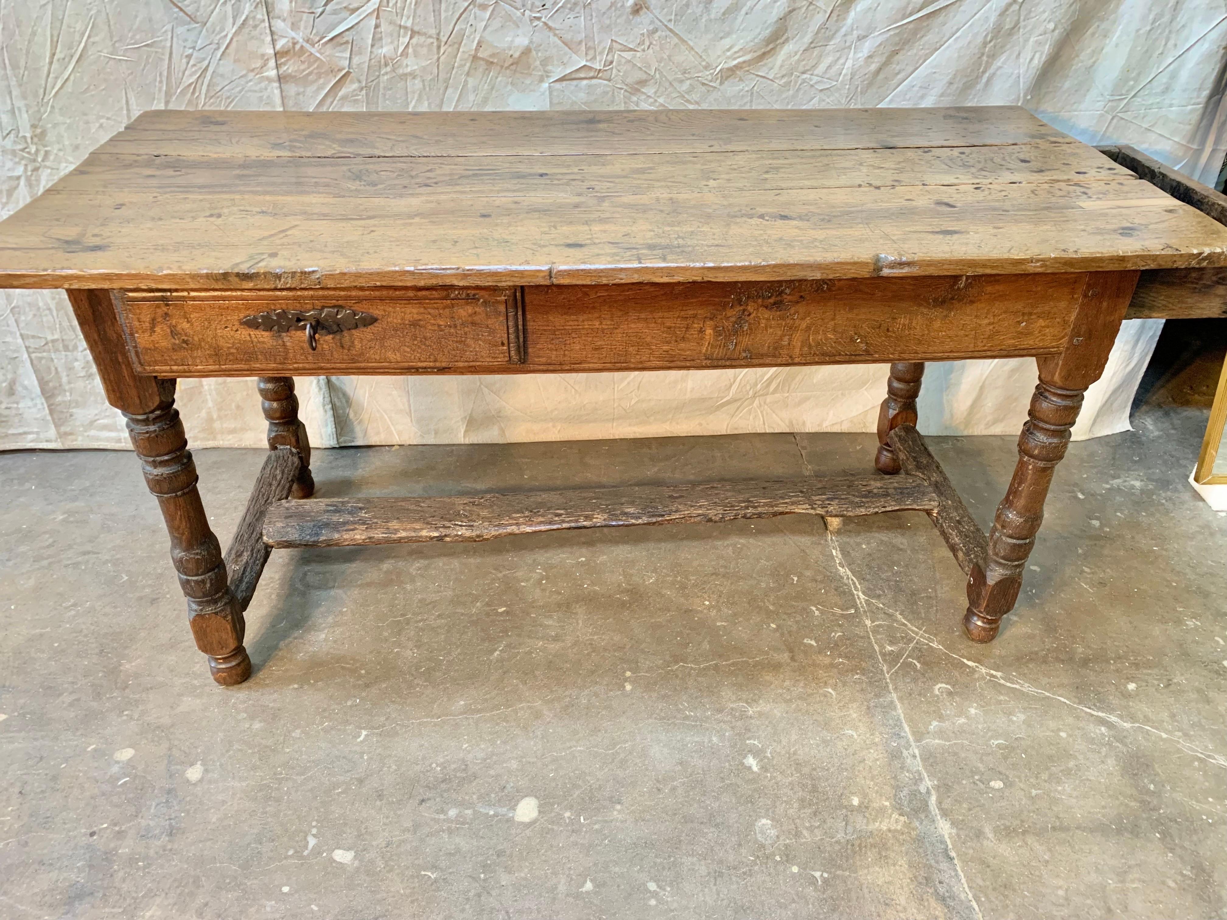 18th Century French Walnut Two Drawer Bakers Work Table 1