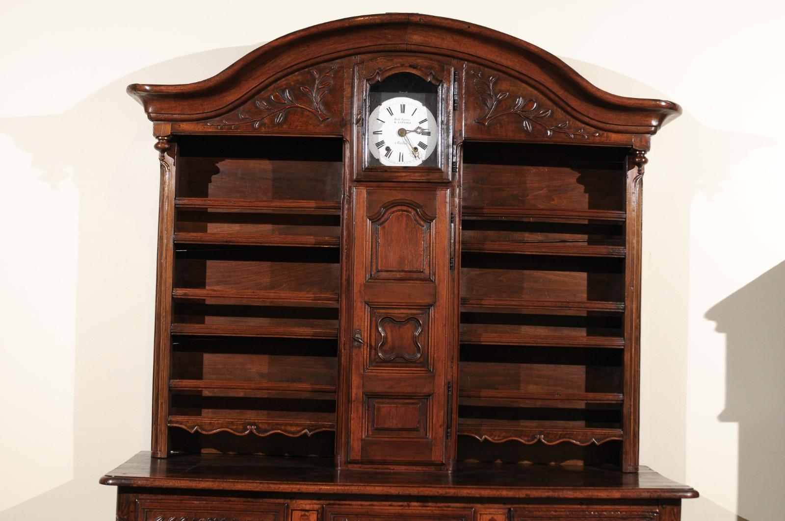 Louis XV 18th Century French Walnut Vaisellier with Clock For Sale