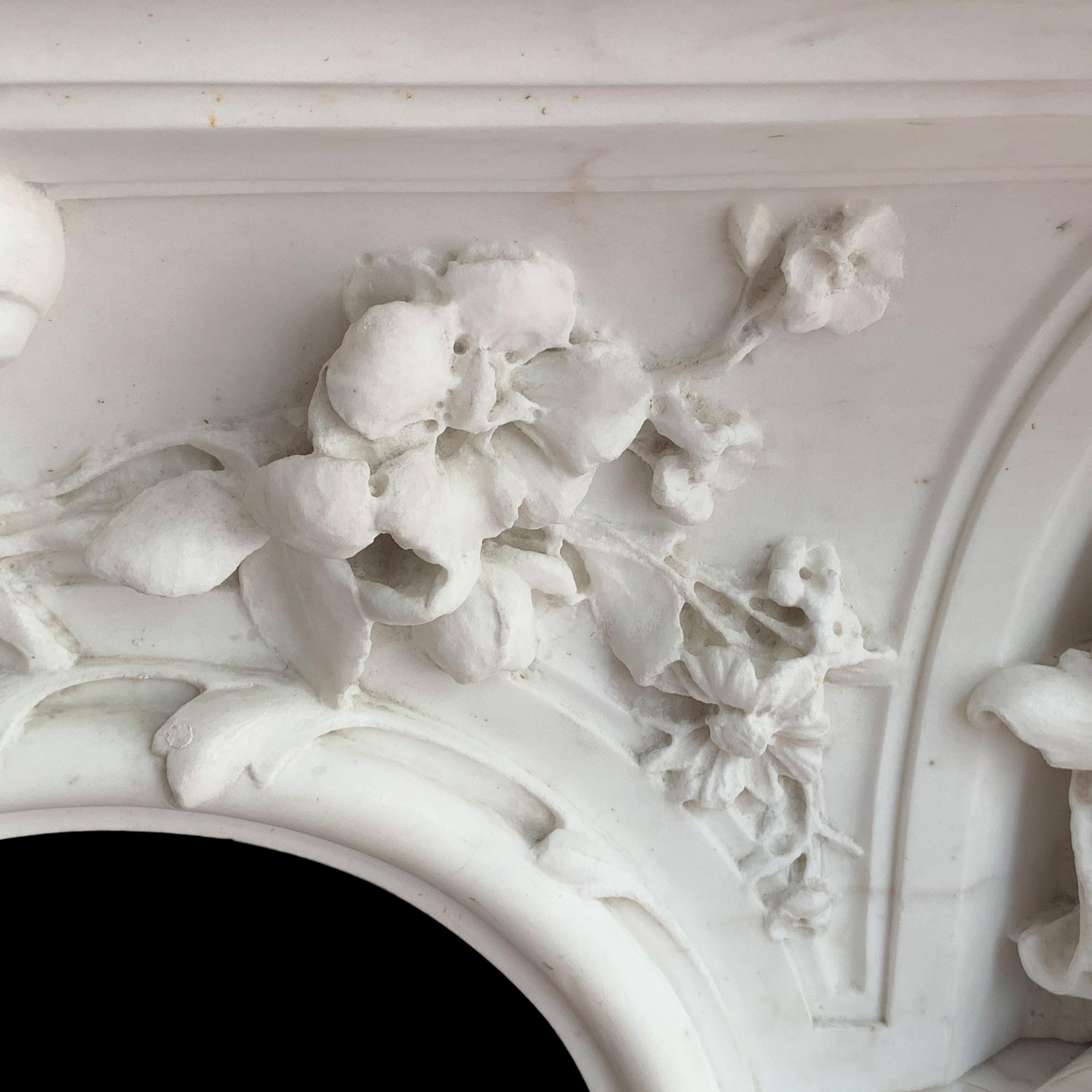 Statuary Marble 18th Century French White Statuary Chimneypiece For Sale