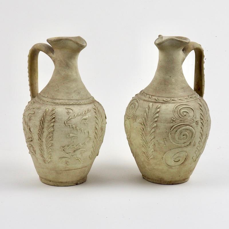 Earthenware 18th Century French White Stoneware Ewers Jugs