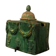 18th Century French Green Terra Cotta Wine Cooler, Provencal Table Décor