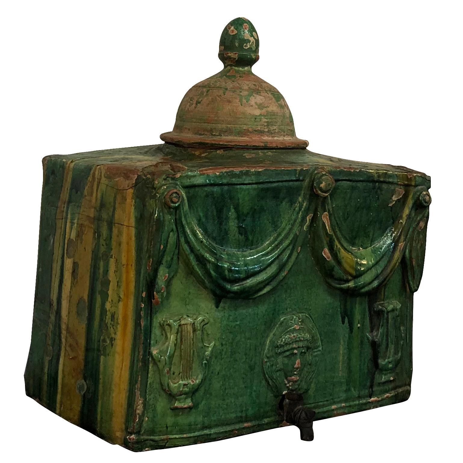 Baroque 18th Century French Green Terra Cotta Wine Cooler, Provencal Table Décor