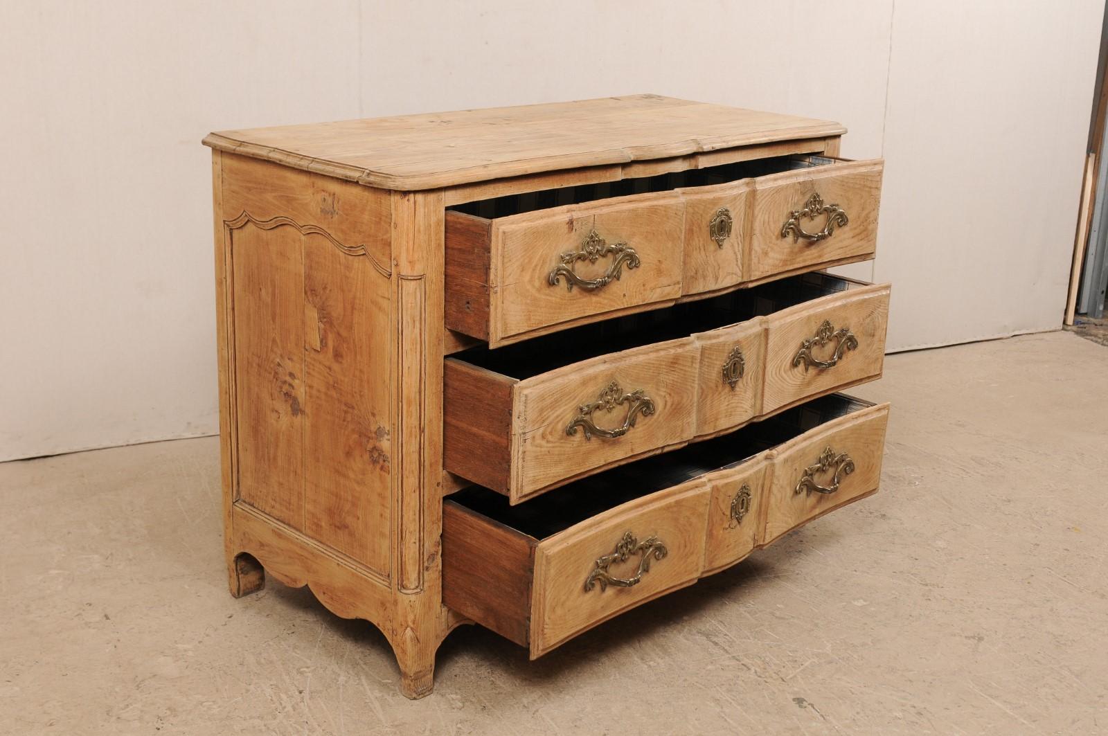 18th Century and Earlier 18th Century French Oxbow-Front Chest of Three Drawers w/ Rococo Brass Hardware
