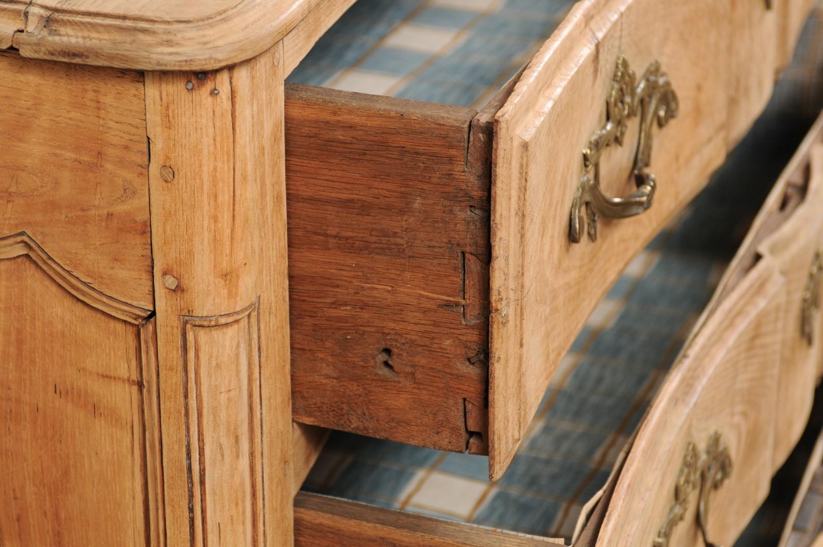 Metal 18th Century French Oxbow-Front Chest of Three Drawers w/ Rococo Brass Hardware