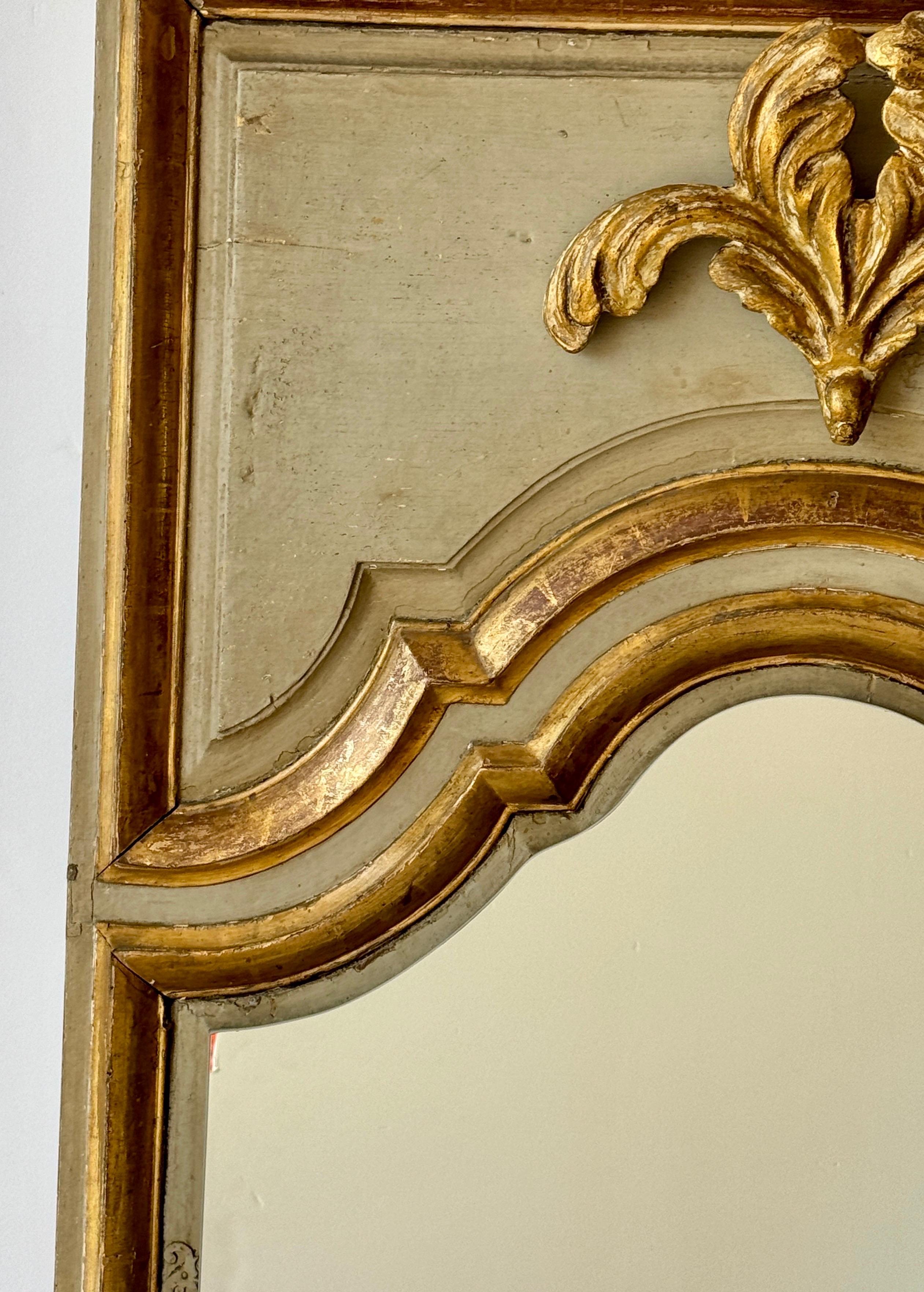 Hand-Carved 18th Century French Wood Gilt Trumeau Wall Floor Mirror  For Sale