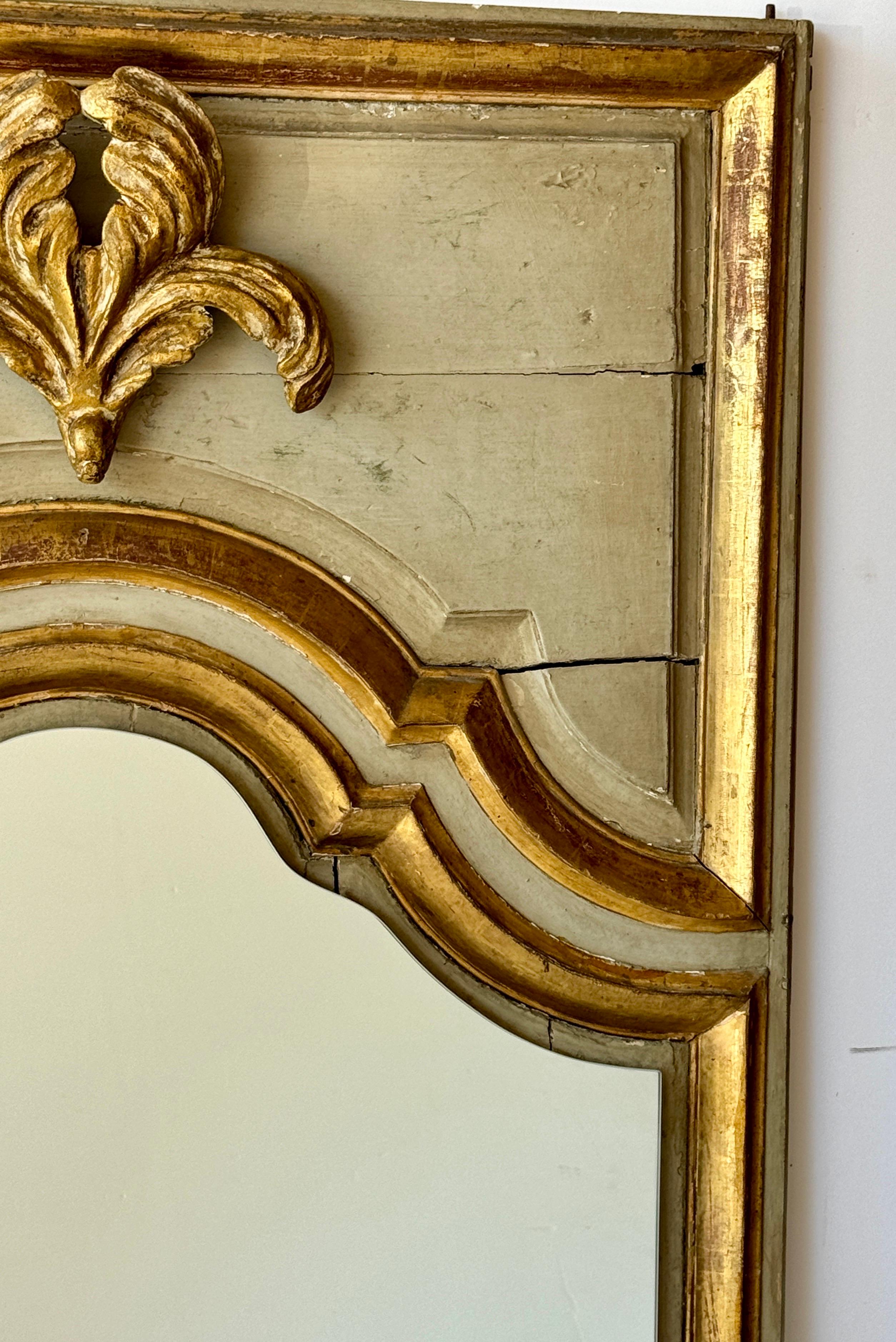 18th Century French Wood Gilt Trumeau Wall Floor Mirror  In Good Condition For Sale In Haddonfield, NJ