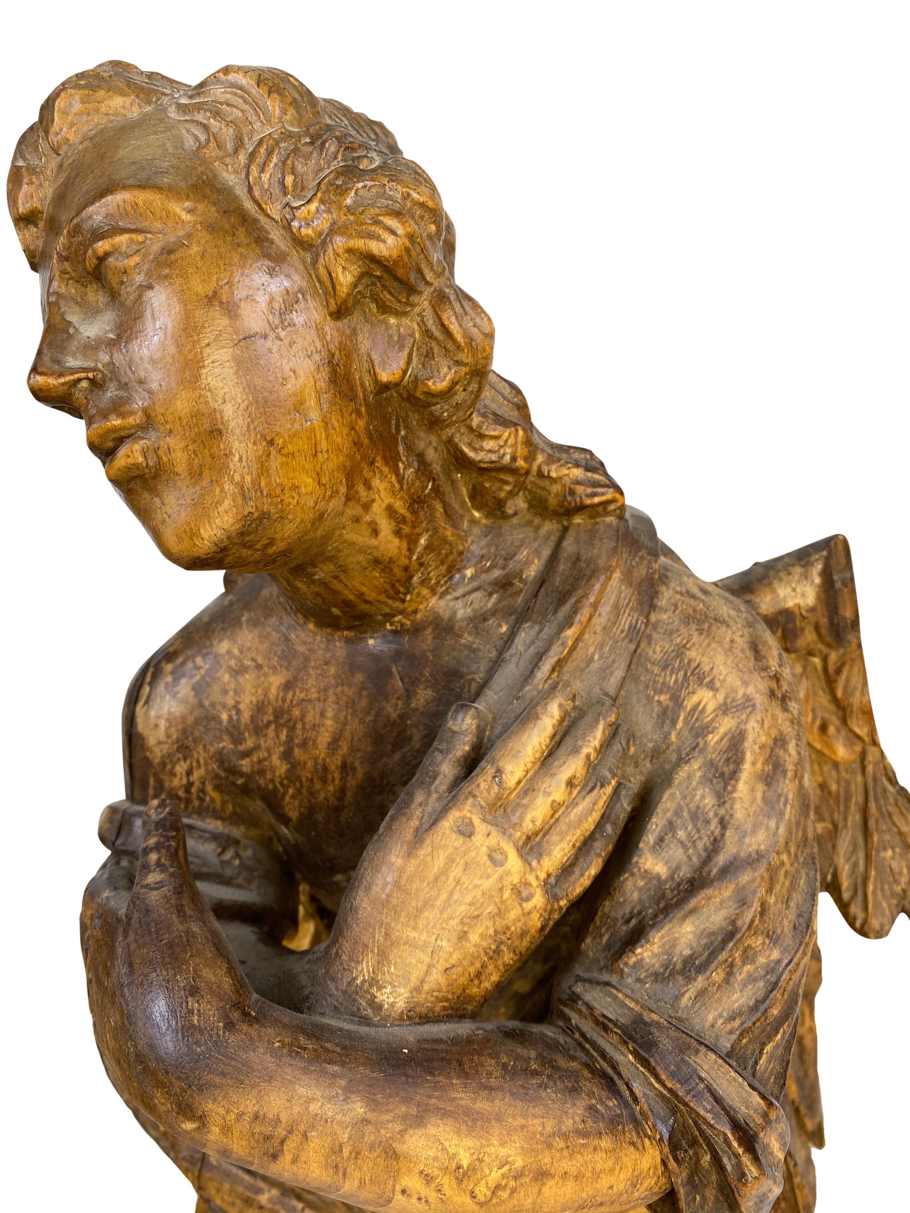 18th Century French Wooden Angel Sculptures In Good Condition In Round Top, TX