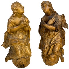 18th Century French Wooden Angel Sculptures