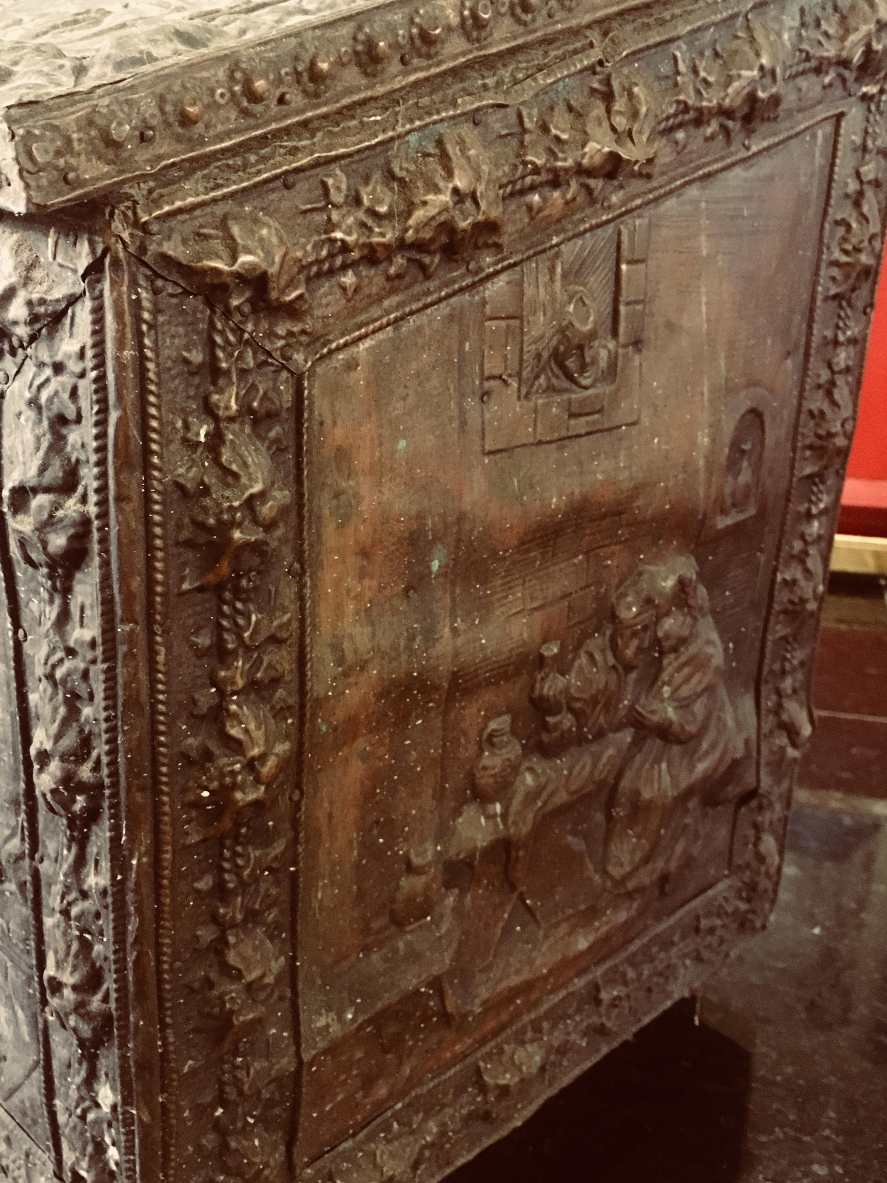 18th Century French Wooden Coffer or Trunk Covered with Wrought Iron For Sale 4