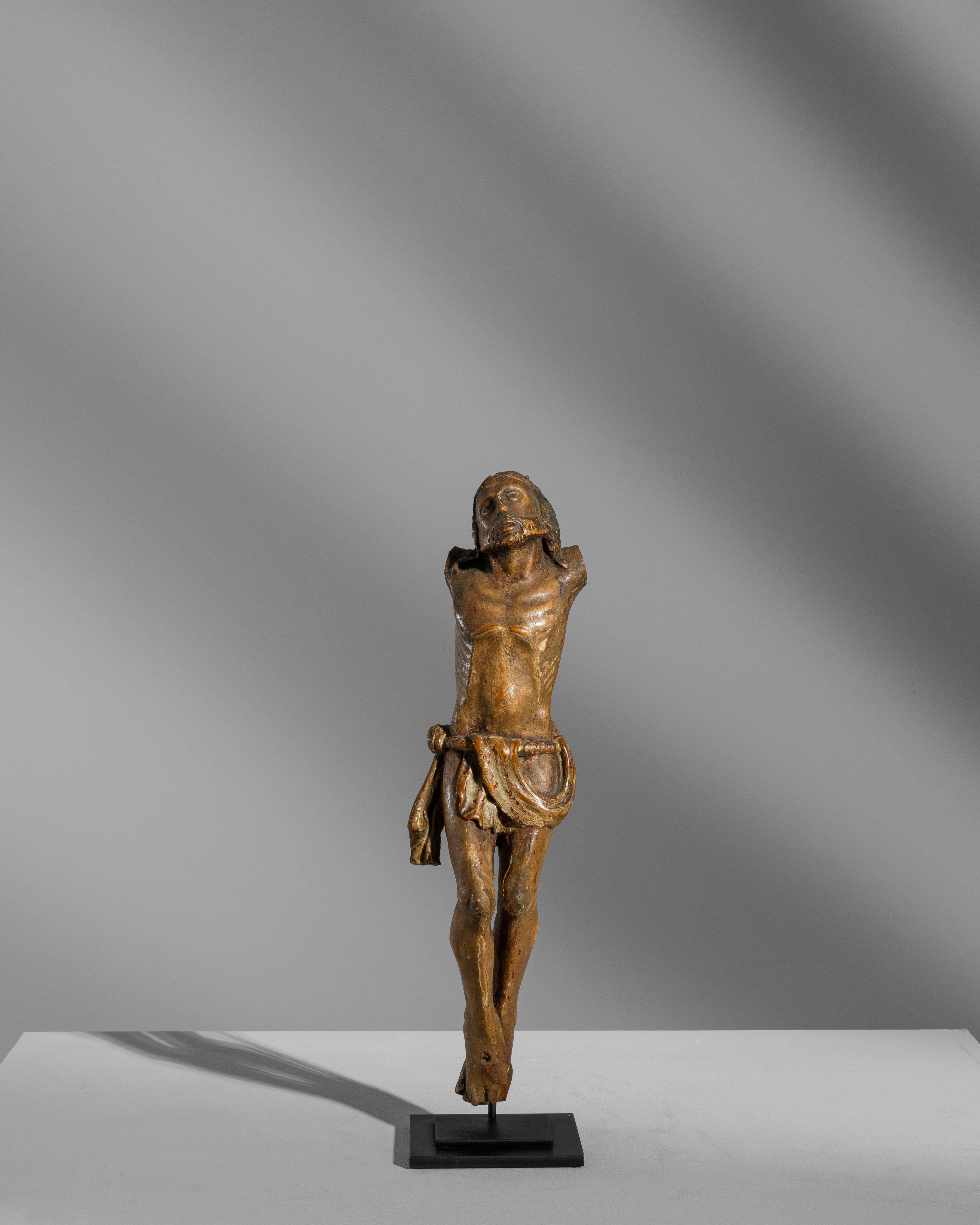 18th Century and Earlier 18th Century French Wooden Sculpture of Jesus on Metal Stand For Sale
