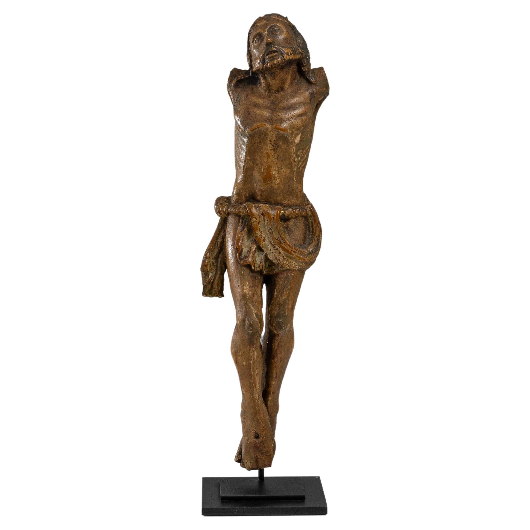 18th Century French Wooden Sculpture of Jesus on Metal Stand