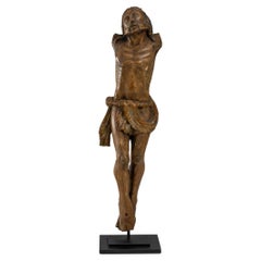 18th Century French Wooden Sculpture of Jesus on Metal Stand