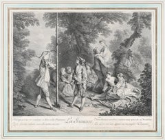 Tapisserie et gravure d'Aubusson en laine et soie du 18ème siècle, vers 1750