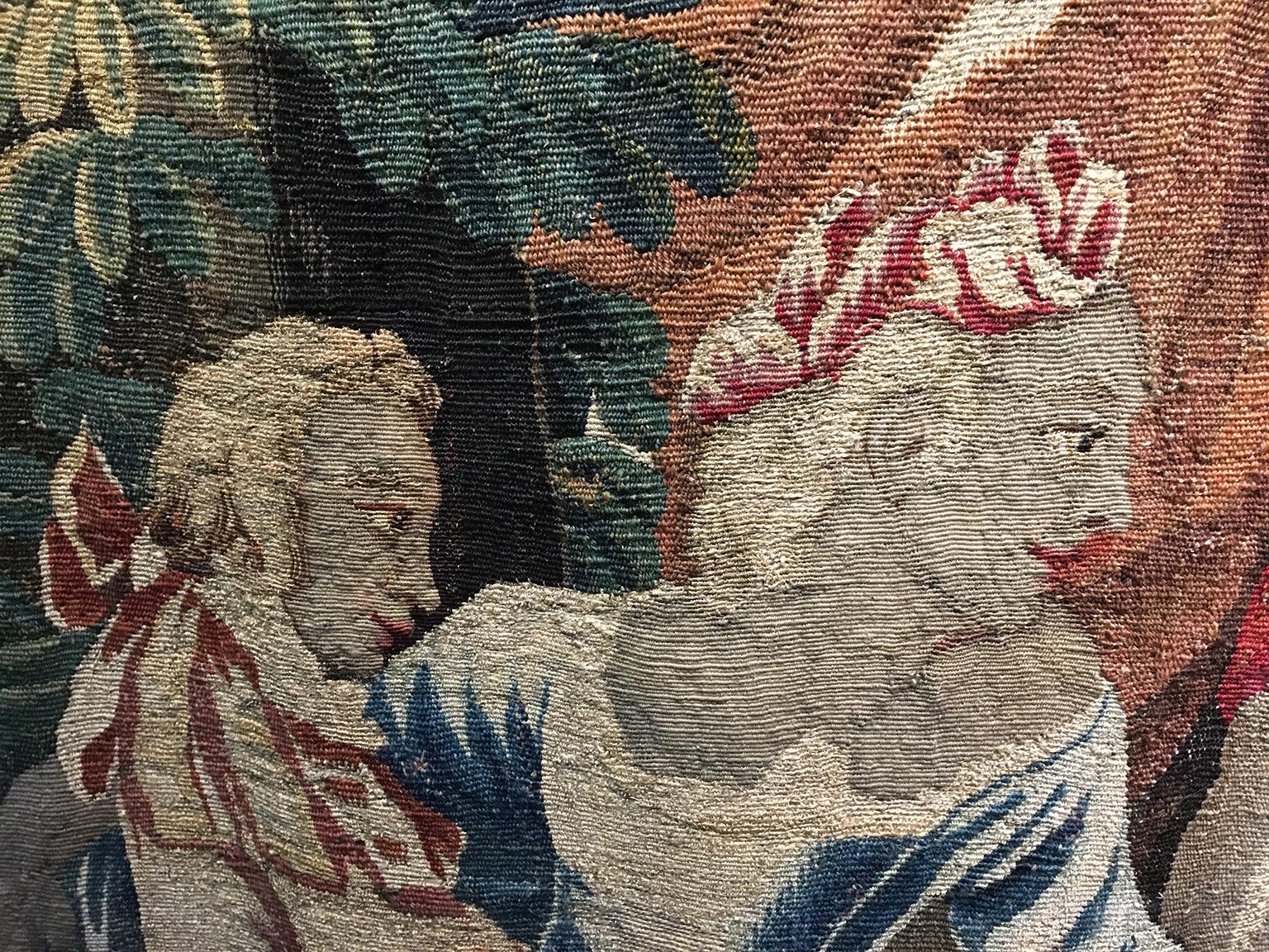 Woven 18th Century French Wool and Silk Aubusson Tapestry and Engraving, circa 1750 For Sale