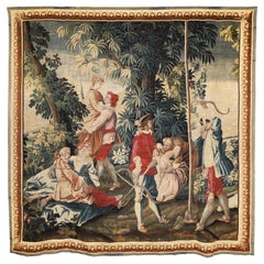 Arazzo Aubusson in lana e seta e incisione del XVIII secolo, Francia, 1750 circa