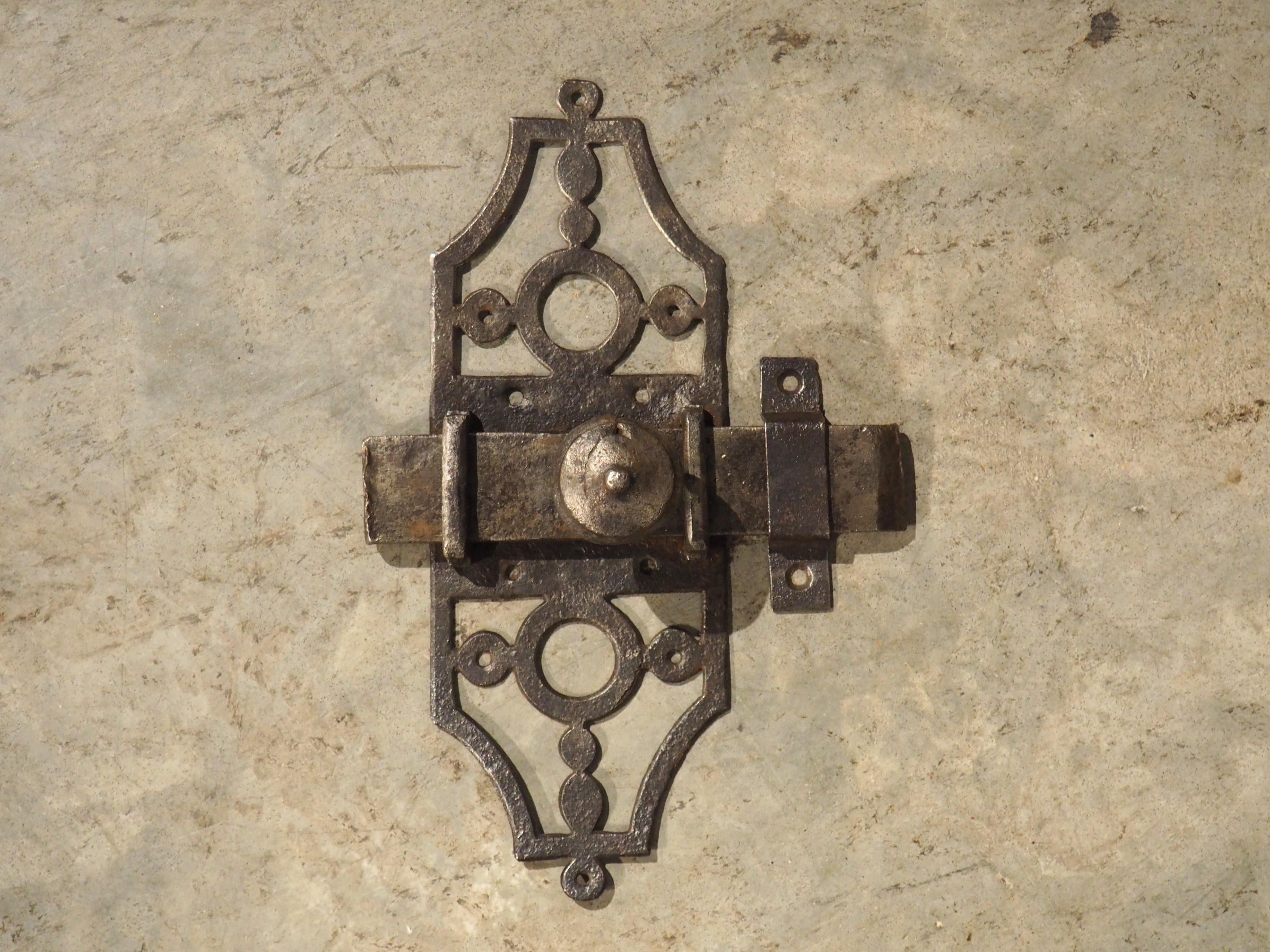 18th Century French Wrought Iron Door Slide Bolt with Escutcheon In Good Condition In Dallas, TX
